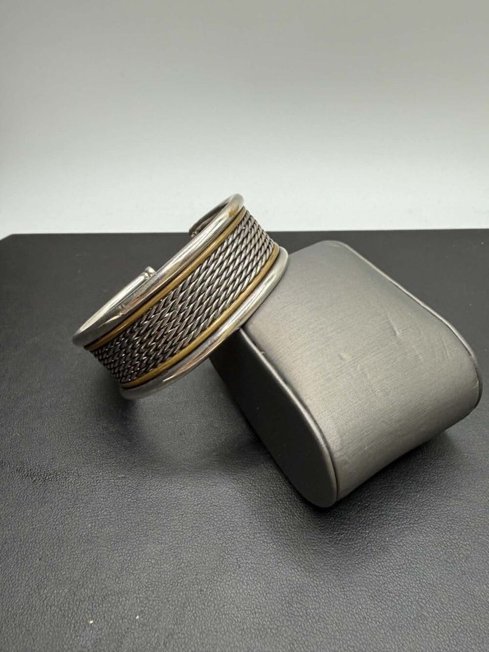 David Yurman 925 Silver 18K Yellow Gold 24mm Origami Cable Cuff Bracelet TS 772